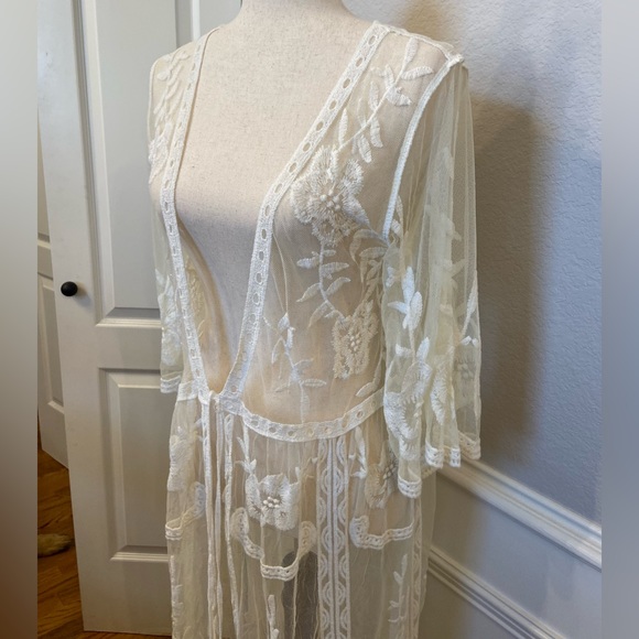 entro Sweaters - SOLD : Entro Lace Kimono Boho Duster Long White Size Medium